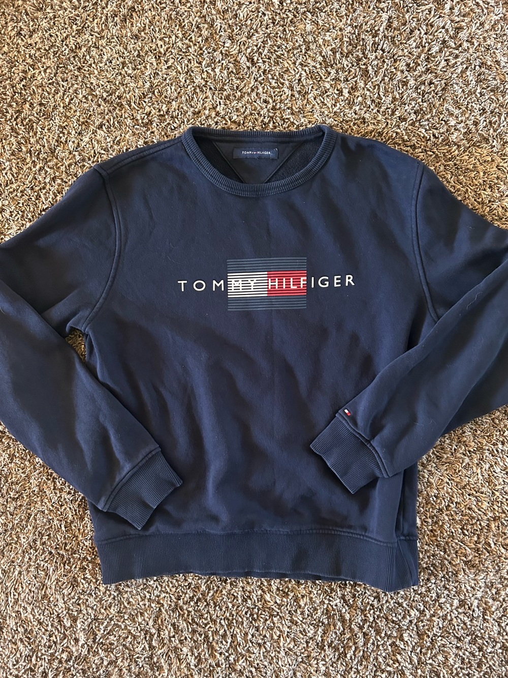 Tommy Hilfiger Navy Crewneck with Center Logo Stripe